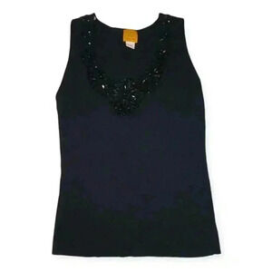 Women’s Ruby Rd Sleeveless Embellished Jewel Black Tank Top Size L